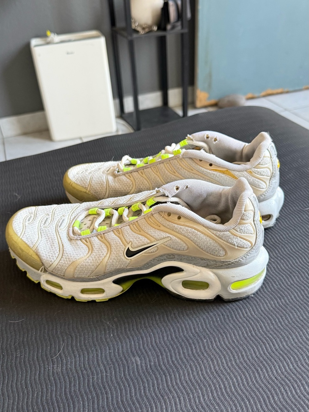 Nike White and Neon Green Air Max Plus TN Sneakers